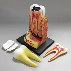 Modelo de demostración, molar tridimensional con su nervio anatómico